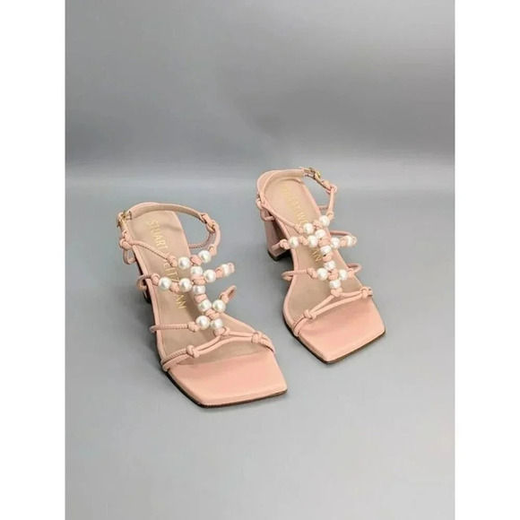 NIB Stuart Weitzman Women's Pearl Knot Block-Heel Sandals Size 6.5 B (MSRP $495) - Picture 2 of 8